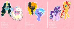 Size: 4096x1583 | Tagged: safe, artist:ninnydraws, starlight glimmer, sunset shimmer, oc, oc:bay breeze, pony, g4, advertisement, bust, commission, commission info, full body, info sheet, portrait, prices