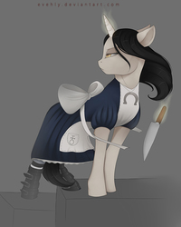 Size: 700x875 | Tagged: safe, artist:evehly, pony, unicorn, 2016, alice, alice in wonderland, alice madness returns, american mcgee's alice, commission, female, knife, mare, ponified, video game
