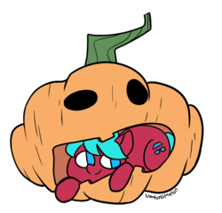 Size: 1843x1765 | Tagged: safe, artist:umbramelon, oc, oc only, oc:windsweeper, pony, crouching, halloween, halloween 2019, holiday, pumpkin, signature, simple background, transparent background