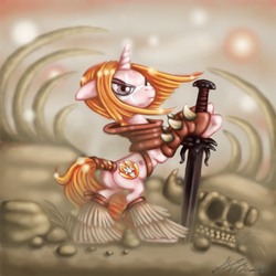 Size: 1417x1417 | Tagged: safe, artist:deathcutlet, pony, golden axe, ponified, solo, tyris