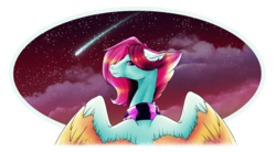Size: 2560x1414 | Tagged: safe, artist:oneiria-fylakas, oc, oc only, oc:celestial star, pegasus, pony, clothes, female, looking over shoulder, mare, scarf, shooting star, solo