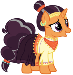 Size: 4388x4500 | Tagged: safe, artist:temerdzafarowo, saffron masala, pony, unicorn, g4, spice up your life, the last problem, alternate hairstyle, bracelet, clothes, dress, ear piercing, earring, female, greying, india, indian, indian pony, jewelry, mare, older, older saffron masala, piercing, simple background, solo, transparent background, vector