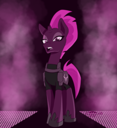 Size: 1100x1200 | Tagged: safe, artist:imaplatypus, tempest shadow, pony, unicorn, g4, my little pony: the movie, armor, broken horn, eye scar, female, hoof shoes, horn, huevember, looking at you, mare, open mouth, scar, solo