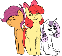 Size: 2446x2244 | Tagged: safe, artist:kackysocks, derpibooru exclusive, apple bloom, scootaloo, sweetie belle, earth pony, pegasus, pony, unicorn, g4, bow, cute, cutie mark crusaders, female, hair bow, high res, simple background, smiling, transparent background, trio