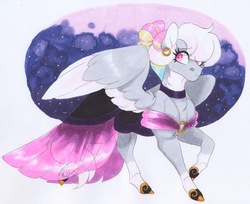 Size: 3644x2974 | Tagged: safe, artist:frozensoulpony, oc, oc only, oc:sundance tinker, pegasus, pony, clothes, dress, female, filly, gala dress, high res, offspring, parent:rainbow dash, parent:thunderlane, parents:thunderdash, solo, traditional art