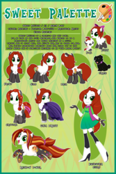Size: 4506x6751 | Tagged: safe, artist:xwhitedreamsx, oc, oc only, oc:sweet palette, crystal pony, dog, earth pony, pony, equestria girls, g4, absurd resolution, clothes, commission, dress, female, filly, foal, gala dress, mare, pet, ponied up, rainbow power, reference sheet, solo