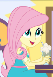 Size: 726x1048 | Tagged: safe, screencap, fluttershy, dashing through the mall, equestria girls, equestria girls series, g4, holidays unwrapped, spoiler:eqg series (season 2), beautiful, canterlot mall, cropped, cute, drinking straw, female, food, geode of fauna, happy, ice cream, ice cream soda, magical geodes, shyabetes, smiling, soda, table