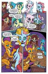 Size: 993x1528 | Tagged: safe, artist:pencils, idw, gallus, ocellus, sandbar, silverstream, smolder, yona, changedling, changeling, classical hippogriff, dragon, earth pony, griffon, hippogriff, pony, yak, g4, spoiler:comic, spoiler:comic84, comic, preview, student six