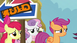 Size: 1280x720 | Tagged: safe, screencap, apple bloom, scootaloo, sweetie belle, pony, g4, the last crusade, cutie mark crusaders