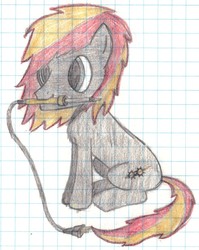 Size: 1051x1320 | Tagged: safe, artist:solder point, oc, oc only, oc:solder point, earth pony, pony, graph paper, male, mouth hold, sitting, smiling, soldering iron, solo, stallion, traditional art