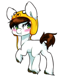 Size: 507x654 | Tagged: safe, artist:pomrawr, oc, oc only, pony, adventure time, annoyed, blushing, hat, looking back, male, raised hoof, simple background, solo, transparent background, unshorn fetlocks