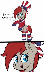Size: 626x1024 | Tagged: safe, artist:seafooddinner, oc, oc only, oc:ponepony, earth pony, pony, clothes, comic, crying, earth pony oc, female, mare, pun, rearing, simple background, smiling, socks, solo, speech, striped socks, white background