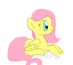 Size: 643x577 | Tagged: safe, artist:wisheslotus, fluttershy, pegasus, pony, g4, female, mare, ms paint, prone, simple background, smiling, solo, white background