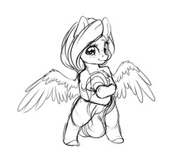 Size: 2130x1959 | Tagged: safe, artist:miokomata, fluttershy, pegasus, semi-anthro, g4, arm hooves, covering, cute, female, freckles, mare, monochrome, simple background, smol, solo, tail between legs, tail covering, white background, wip