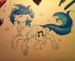 Size: 960x774 | Tagged: safe, artist:cheshchesh, dj pon-3, vinyl scratch, pony, g4, bubble, female, solo, traditional art