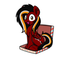 Size: 2560x2048 | Tagged: safe, alternate version, artist:sugar morning, oc, oc only, oc:margon, pegasus, pony, commission, female, high res, looking at you, piercing, pizza box, rule 63, simple background, sitting, solo, transparent background