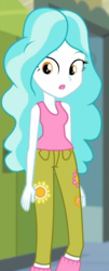 Size: 369x917 | Tagged: safe, screencap, paisley, equestria girls, equestria girls series, g4, holidays unwrapped, o come all ye squashful, spoiler:eqg series (season 2), clothes, confused, cropped, female, floral print, jeans, pants, sleeveless, socks, solo, tank top