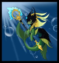 Size: 3543x3780 | Tagged: safe, artist:t0x1f1c4t10n, pony, sea pony, seapony (g4), bubble, crepuscular rays, fish tail, flowing tail, high res, league of legends, nami (league of legends), ocean, ponified, seaponified, solo, species swap, sunlight, tail, underwater, water