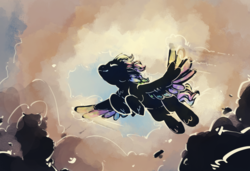 Size: 878x600 | Tagged: safe, artist:clovercoin, pegasus, pony, cloud