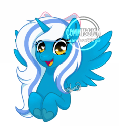 Size: 850x900 | Tagged: safe, artist:helithusvy, oc, oc only, oc:fleurbelle, alicorn, pony, adorabelle, alicorn oc, animated, blinking, bow, commission, cute, female, gif, hair bow, heart eyes, mare, open mouth, solo, wingding eyes, ych result, yellow eyes