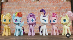 Size: 828x463 | Tagged: safe, applejack, fluttershy, pinkie pie, rainbow dash, rarity, twilight sparkle, alicorn, pony, g4, female, irl, mane six, photo, toy, twilight sparkle (alicorn)