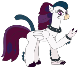 Size: 2786x2448 | Tagged: safe, artist:supahdonarudo, queen novo, classical hippogriff, hippogriff, series:novoember, g4, my little pony: the movie, collar, cuffs, devil horn (gesture), high res, makeup, painted nails, piercing, punk, simple background, spiked collar, spiked wristband, transparent background, wristband