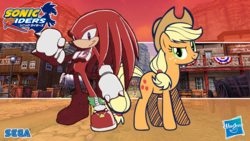 Size: 1920x1080 | Tagged: safe, artist:galaxyart, artist:lukaafx, applejack, earth pony, pony, g4, crossover, knuckles the echidna, male, sonic riders, sonic the hedgehog, sonic the hedgehog (series)