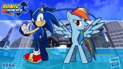 Size: 1920x1080 | Tagged: safe, artist:galaxyart, artist:lukaafx, artist:zephyros-el, rainbow dash, pegasus, pony, g4, crossover, male, sonic riders, sonic the hedgehog, sonic the hedgehog (series)