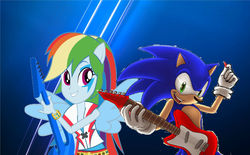 Size: 3032x1876 | Tagged: safe, artist:brandonale, rainbow dash, equestria girls, g4, my little pony equestria girls: rainbow rocks, copy and paste, crossover, duo, guitar, male, musical instrument, sonic the hedgehog, sonic the hedgehog (series)