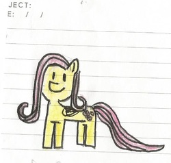 Size: 568x540 | Tagged: safe, artist:rainbowbacon, fluttershy, pony, g4, female, lined paper, notebook, sketch, solo, traditional art