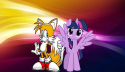 Size: 3480x2008 | Tagged: safe, artist:brandonale, twilight sparkle, alicorn, pony, g4, crossover, high res, male, miles "tails" prower, sonic the hedgehog, sonic the hedgehog (series), twilight sparkle (alicorn)