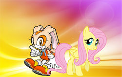 Size: 3800x2408 | Tagged: safe, artist:brandonale, fluttershy, g4, cream the rabbit, crossover, high res, sonic the hedgehog (series)