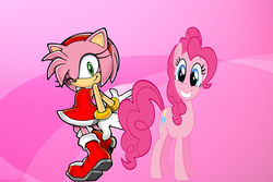 Size: 3456x2304 | Tagged: safe, artist:brandonale, pinkie pie, g4, amy rose, crossover, high res, sonic the hedgehog (series)