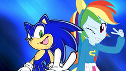Size: 1920x1080 | Tagged: safe, artist:brandonale, rainbow dash, equestria girls, g4, copy and paste, crossover, duo, male, sonic the hedgehog, sonic the hedgehog (series)