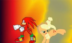 Size: 2992x1804 | Tagged: safe, artist:brandonale, applejack, g4, crossover, knuckles the echidna, male, sonic the hedgehog, sonic the hedgehog (series)