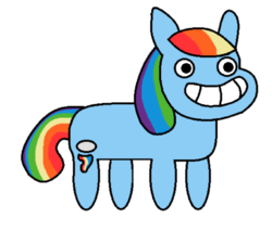 Size: 710x606 | Tagged: artist needed, source needed, safe, rainbow dash, pony, g4, calarts, missing wing, simple background, smiling, white background