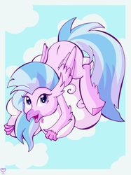Size: 1024x1367 | Tagged: safe, artist:theartistsora, silverstream, classical hippogriff, hippogriff, g4, cloud, cute, diastreamies, female, looking at you, solo, straddling