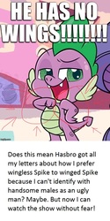 Size: 552x1106 | Tagged: safe, edit, edited screencap, screencap, rarity, spike, g4.5, my little pony: pony life, caption, cropped, dreamworks face, image macro, op is a duck, op is trying to start shit, solo focus, text, wat, wingless, wingless spike