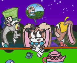 Size: 1952x1606 | Tagged: safe, artist:drquack64, discord, g4, alice, alice in wonderland, broodals, cream the rabbit, crossover, mad hatter, march hare, rango, sonic the hedgehog, sonic the hedgehog (series), super mario bros., super mario odyssey