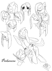 Size: 1100x1500 | Tagged: safe, artist:didun850, pinkie pie, earth pony, pony, g4, armpits, bust, crying, expressions, female, grin, hair over one eye, insanity, knife, lineart, mare, mouth hold, pinkamena diane pie, sad, signature, smiling, smirk, tongue out