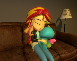 Size: 1280x1024 | Tagged: safe, artist:meltingman234, sunset shimmer, chao, equestria girls, g4, 3d, crossover, gmod, sonic the hedgehog, sonic the hedgehog (series)