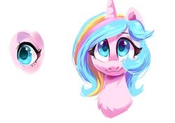 Size: 877x615 | Tagged: safe, artist:oofycolorful, oc, oc only, oc:oofy colorful, pony, unicorn, bust, chest fluff, close-up, eye, female, mare, simple background, solo, white background