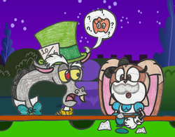 Size: 2048x1601 | Tagged: safe, artist:drquack64, discord, g4, alice, alice in wonderland, cream the rabbit, crossover, mad hatter, male, sonic the hedgehog, sonic the hedgehog (series)
