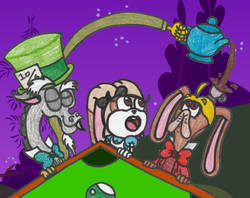Size: 1936x1537 | Tagged: safe, artist:drquack64, discord, g4, alice, alice in wonderland, broodals, cream the rabbit, crossover, mad hatter, male, march hare, rango, sonic the hedgehog, sonic the hedgehog (series), super mario bros., super mario odyssey