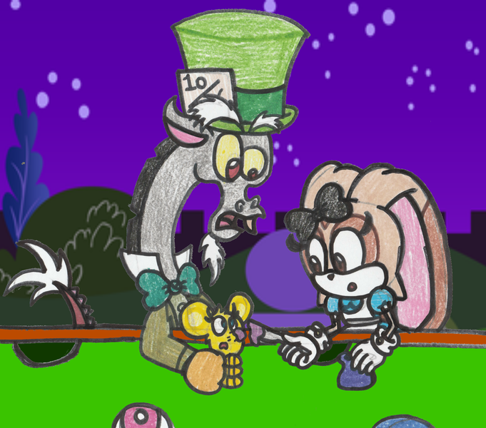 Alice Alice In Wonderland Artist Drquack64 Cream The Rabbit Crossover Diddy Kong Racing Discord Donkey Kong Series Mad Hatter Pipsy The Mouse Safe Sonic The Hedgehog Series Derpibooru