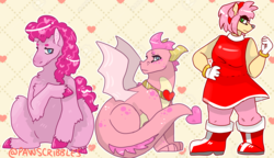 Size: 2600x1500 | Tagged: safe, artist:pawscribbles, pinkie pie, g4, amy rose, crossover, ember (spyro), sonic the hedgehog (series), spyro the dragon, spyro the dragon (series)
