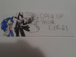 Size: 1296x972 | Tagged: safe, artist:princessshannon07, g4, my little pony: the movie, barely pony related, crossover, infinite (character), male, open up your eyes, song reference, sonic forces, sonic the hedgehog, sonic the hedgehog (series), traditional art