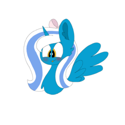 Size: 894x894 | Tagged: safe, artist:circuspaparazzi5678, oc, oc:fleurbelle, alicorn, pony, adorabelle, alicorn oc, blushing, bow, chest fluff, cute, ear fluff, female, hair bow, happy, mare, ocbetes, simple background, sweet, tongue out, yellow background