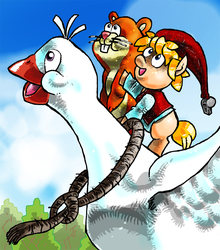 Size: 879x1000 | Tagged: safe, artist:davide76, bird, goose, clothes, crossover, hat, pointing, the wonderful adventures of nils