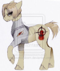 Size: 400x471 | Tagged: source needed, safe, artist:opalacorn, pony, deviantart watermark, leon s. kennedy, obtrusive watermark, ponified, resident evil, solo, watermark